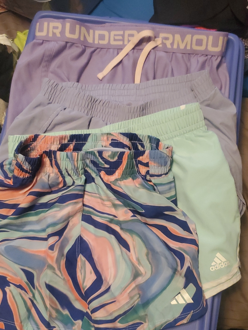 Under Armour & Adidas Girls' Lavender, Mint, and Multi-Color Athletic Shorts Set